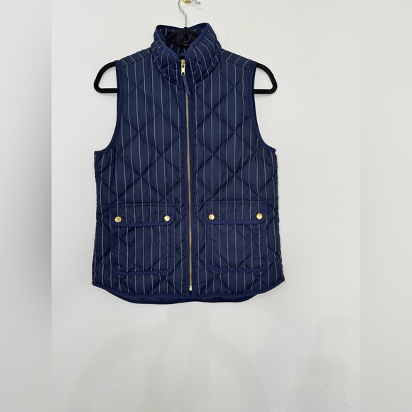 J.Crew Woman’s Excursion Quilted Fall Warm Puffer Vest Pin Stripe Navy Blue XS - Picture 2 of 8